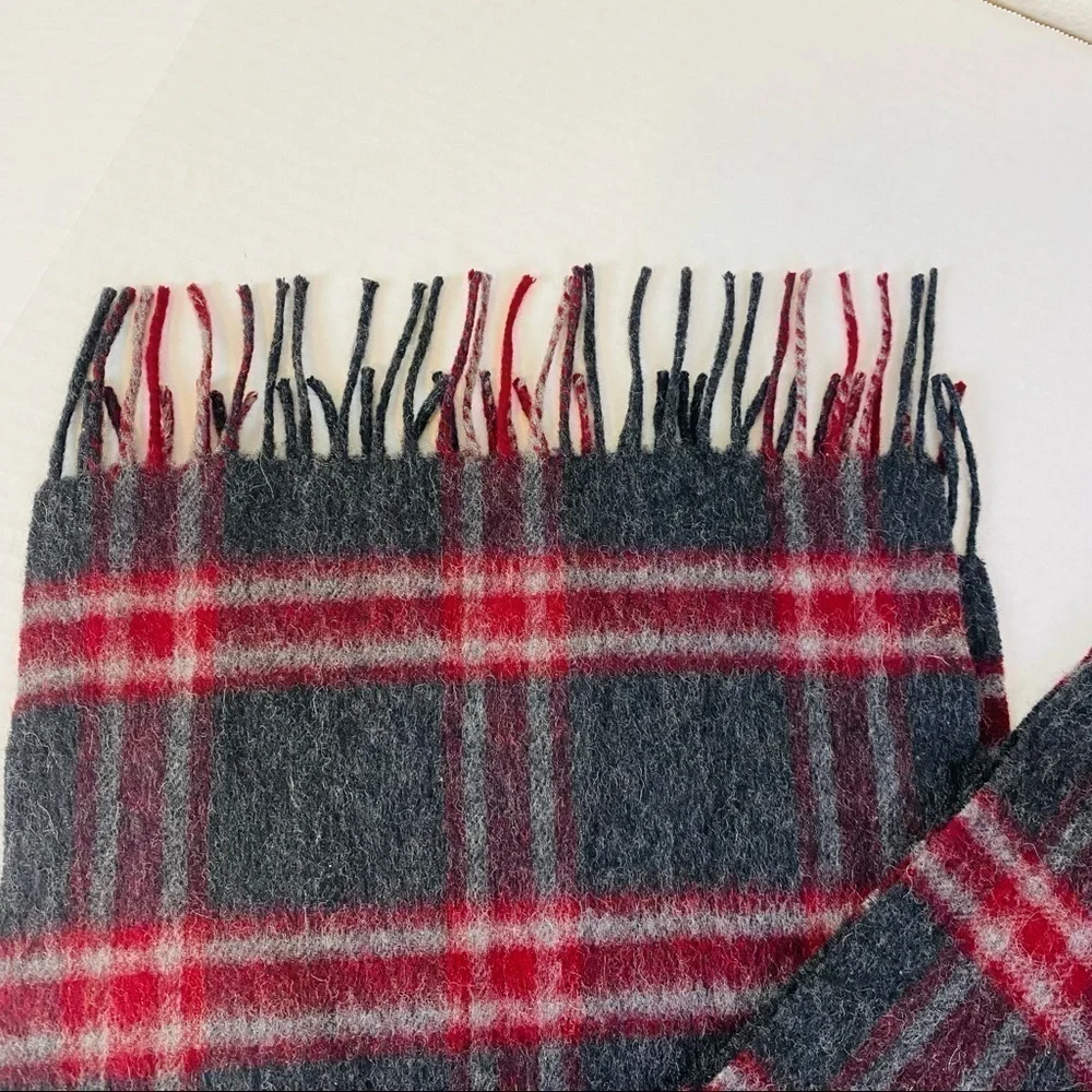 Nordstrom Men’s Shop 100% Lamb’s Wool Plaid Scarf 70“ x 12“